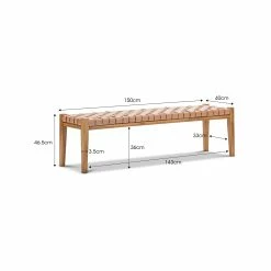 Flash Sale ⭐ Australia Only - L3 Home Casey 150cm Nude Tan Woven Leather Natural Solid Teak Wood Bench 🎁 -L3 Home Sales 008209f2e7bb4d27a87fee0cdd856fef