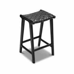Flash Sale 💯 L3 Home Lazie 66cm All Black Leather Strapping Barstool In Solid Teak Wood - To Australia ✔️ -L3 Home Sales 054f8caf7db04cb699f0c60add7d6885