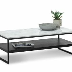 Wholesale ✔️ Australia Sale - L3 Home Ebonie White Marble & Black Rectangular Shelf Coffee Table 🔔