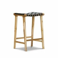 Wholesale 😉 L3 Home Lazie 66cm Black Leather Strapping Teak Wood Bar Stool - To Australia 🧨