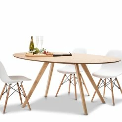Discount 🎉 L3 Home Carol 5 Piece Natural Oak Dining Set With Replica White Eames Chairs - To Australia 🌟