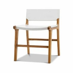 Promo 🌟 L3 Home Casey Set Of 2 White Flat Leather Natural Teak Wood Dining Chairs - To Australia 🛒 -L3 Home Sales 15777eae71ed4ad59b27f34ade6ef33d