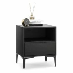 Coupon ❤️ Australia Only - L3 Home Kiara 1 Drawer Dark Charcoal Ashwood Open Shelf Bedside Table 🔥