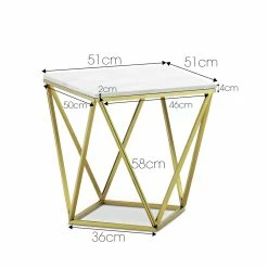 Discount 🤩 Australia Only - L3 Home Vivianne White Marble & Brushed Gold Geometric Side Table ❤️ -L3 Home Sales 190d322429904b47bb00aff3856b181e