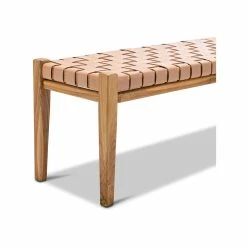 Flash Sale ⭐ Australia Only - L3 Home Casey 150cm Nude Tan Woven Leather Natural Solid Teak Wood Bench 🎁 -L3 Home Sales 1ce9b3707f06421995fa0a20b510ec5c
