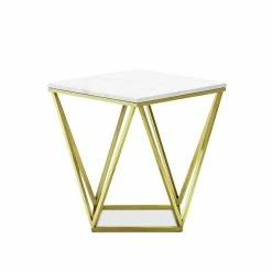Discount 🤩 Australia Only - L3 Home Vivianne White Marble & Brushed Gold Geometric Side Table ❤️ -L3 Home Sales 1e6f90e29c8346b38eb816262d62d400