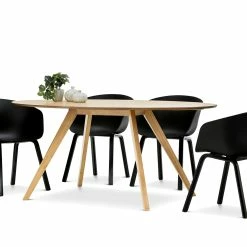 Deals ❤️ L3 Home Carol 5 Piece Natural Oak Dining Set With Replica Black Hay Scoop Chairs - To Australia ⭐