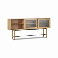 Discount 🥰 Australia Only - L3 Home Arae 3 Door Fluted Glass Designer 210cm Large Sideboard Buffet In Natural Oak 🤩 -L3 Home Sales 1f26bb481f064abf86887aabbcdf02e8
