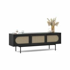 Top 10 ✔️ Australia Sale - L3 Home Fenton Woven Rattan 3 Door TV Entertainment Unit In Natural Oak Wood Black 😍
