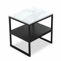 Promo 🧨 Australia Only - L3 Home Ebonie White Marble & Black Square Shelf Side Table 😀 -L3 Home Sales 344a7b2804124c36880f77cd95b93e0b