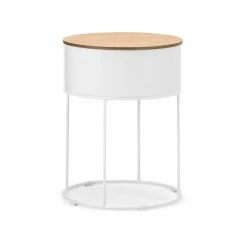 Promo 😉 Australia Only - L3 Home Nyah 40cm Round White & Natural Storage Side Table 😀