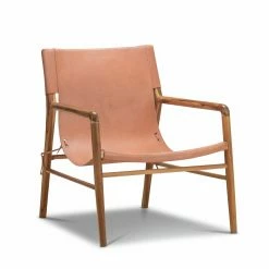 Buy ⌛ Australia Sale - L3 Home Norah Teak & Natural Tan Leather Sling Armchair 🧨
