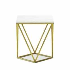 Discount 🤩 Australia Only - L3 Home Vivianne White Marble & Brushed Gold Geometric Side Table ❤️ -L3 Home Sales 3e92e16281874469a1e7ee5942f671b3