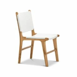 Promo 🌟 L3 Home Casey Set Of 2 White Flat Leather Natural Teak Wood Dining Chairs - To Australia 🛒 -L3 Home Sales 3ffb24dd37a0408abe848c081d8a6c55