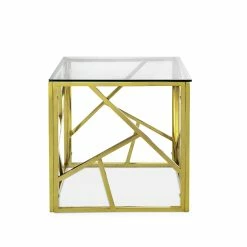 Wholesale 👍 Australia Only - L3 Home Elena Pollished Gold Geometric Glass Cube Side Table ✨ -L3 Home Sales 41df34e167d14d64b2d0ccb35ec19654
