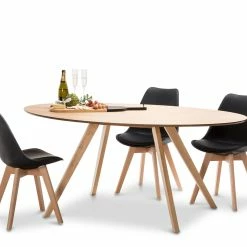 Promo 🎉 Australia Only - L3 Home Carol 5 Piece Natural Oak Dining Set With Replica Black Padded Eames Chairs 🥰