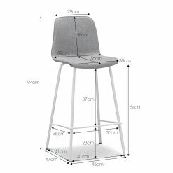 Deals 💯 L3 Home Sadel Set Of 2 65cm Grey Fabric High Back Barstools With White Steel Legs - To Australia 🤩 -L3 Home Sales 487dcca7de624a34a8b1271883671df2