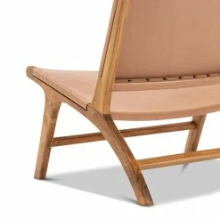 Best Pirce ✨ Australia Sale - L3 Home Casey Nude Tan Flat Genuine Leather Solid Natural Teak Wood Lounge Chair 🥰 -L3 Home Sales 57610940666e4d10bebb764e444da44c