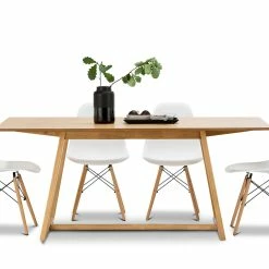 Best Sale 🧨 Australia Only - L3 Home Manhattan 5 Piece Natural Oak Dining Set With Replica White Eames Chairs 🎁