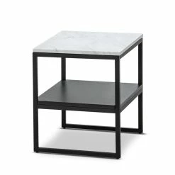 Promo 🧨 Australia Only - L3 Home Ebonie White Marble & Black Square Shelf Side Table 😀 -L3 Home Sales 6271797c57d044bf925e9eac57ea6fd3