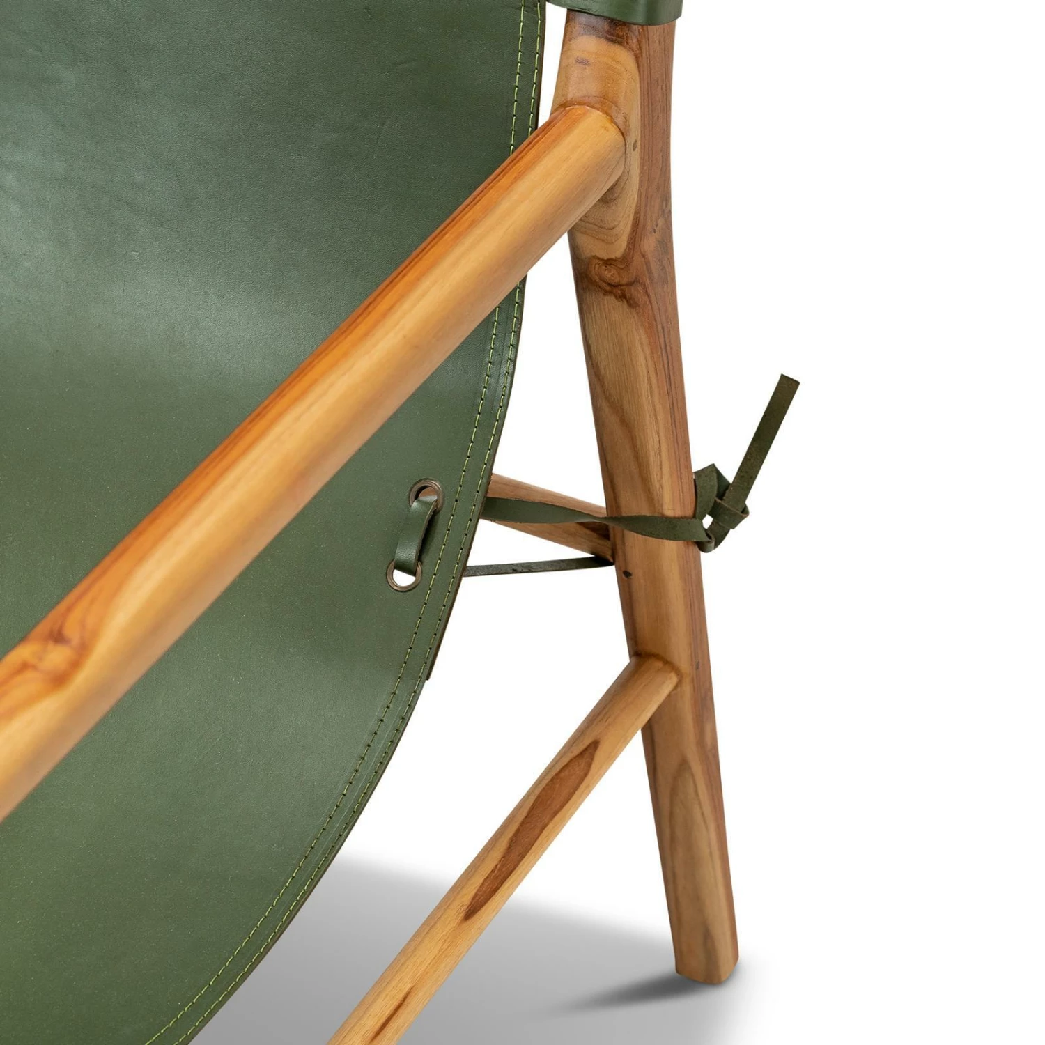 Best Sale π L3 Home Norah Leather Sling Armchair In Olive Green With Solid Teak Wood Dark Olive Green - To Australia π 8 Best Sale π L3 Home Norah Leather Sling Armchair In Olive Green With Solid Teak Wood Dark Olive Green - To Australia π - Image 6