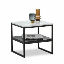 Promo 🧨 Australia Only - L3 Home Ebonie White Marble & Black Square Shelf Side Table 😀