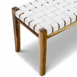 Cheapest 😀 Australia Sale - L3 Home Lazie White Leather Strapping Teak Wood Bench 😀 -L3 Home Sales 6d90b75721364f4498ed9698efd3dbac
