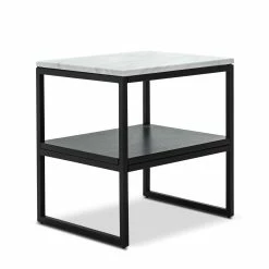 Promo 🧨 Australia Only - L3 Home Ebonie White Marble & Black Square Shelf Side Table 😀 -L3 Home Sales 73b68aac5f5849deab89fea7559f4a21