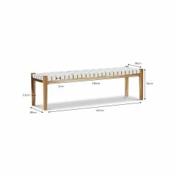 Cheapest 😀 Australia Sale - L3 Home Lazie White Leather Strapping Teak Wood Bench 😀 -L3 Home Sales 7986c1facd7b4ece8252298c7c8e247f