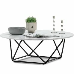 Discount 😍 L3 Home Aria White Marble & Black Round Coffee Table - To Australia 🎁