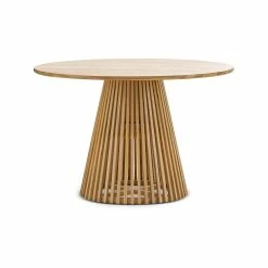 Cheapest 🤩 L3 Home Pedie Round 120cm Natural Solid Teak Wood Slat Dining Table - To Australia 😀