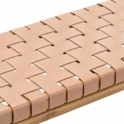 Flash Sale ⭐ Australia Only - L3 Home Casey 150cm Nude Tan Woven Leather Natural Solid Teak Wood Bench 🎁 -L3 Home Sales 81c3bf34b6fc4aa88ffbe774895440f6