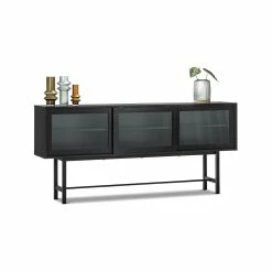 Cheap 👏 Australia Only - L3 Home Arae 3 Door Fluted Glass Designer 210cm Large Sideboard Buffet In Black Oak 👏