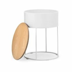 Promo 😉 Australia Only - L3 Home Nyah 40cm Round White & Natural Storage Side Table 😀 -L3 Home Sales 94bbba2c7a18445686c47aae1def19d6