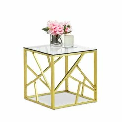 Wholesale 👍 Australia Only - L3 Home Elena Pollished Gold Geometric Glass Cube Side Table ✨