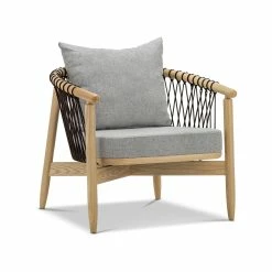 Flash Sale 🥰 L3 Home Tait Solid Ashwood Oak Woven Rope Lounge Armchair Grey - To Australia 🔥
