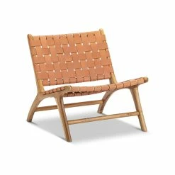 Cheapest 🎁 Australia Only - L3 Home Lazie Teak & Natural Tan Leather Strapping Lounge Chair 🧨