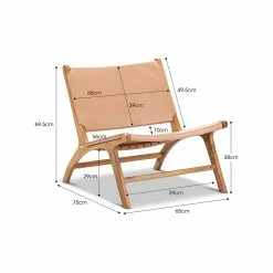 Best Pirce ✨ Australia Sale - L3 Home Casey Nude Tan Flat Genuine Leather Solid Natural Teak Wood Lounge Chair 🥰 -L3 Home Sales a52c12a7222d433c804034546319d76a