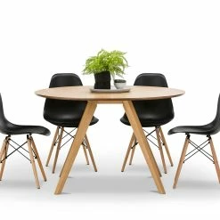 New 🛒 L3 Home Milari 5 Piece Round Natural Oak Dining Set With Replica Black Eames Chairs - To Australia 👍
