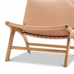 Best Pirce ✨ Australia Sale - L3 Home Casey Nude Tan Flat Genuine Leather Solid Natural Teak Wood Lounge Chair 🥰 -L3 Home Sales a6b34214504b4d16b8be0c11fcde9c69