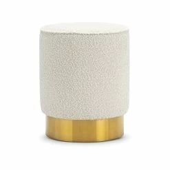 Deals 🌟 Australia Sale - L3 Home Mila Round Bouclé Cream Ottoman Stool With Brushed Gold Base 🤩