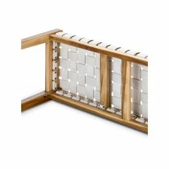 Cheapest 😀 Australia Sale - L3 Home Lazie White Leather Strapping Teak Wood Bench 😀 -L3 Home Sales ab37588d5194423a83397b4e971fa459