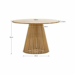 Cheapest 🤩 L3 Home Pedie Round 120cm Natural Solid Teak Wood Slat Dining Table - To Australia 😀 -L3 Home Sales b478e8c96f8549ca8e065de8c31b337a