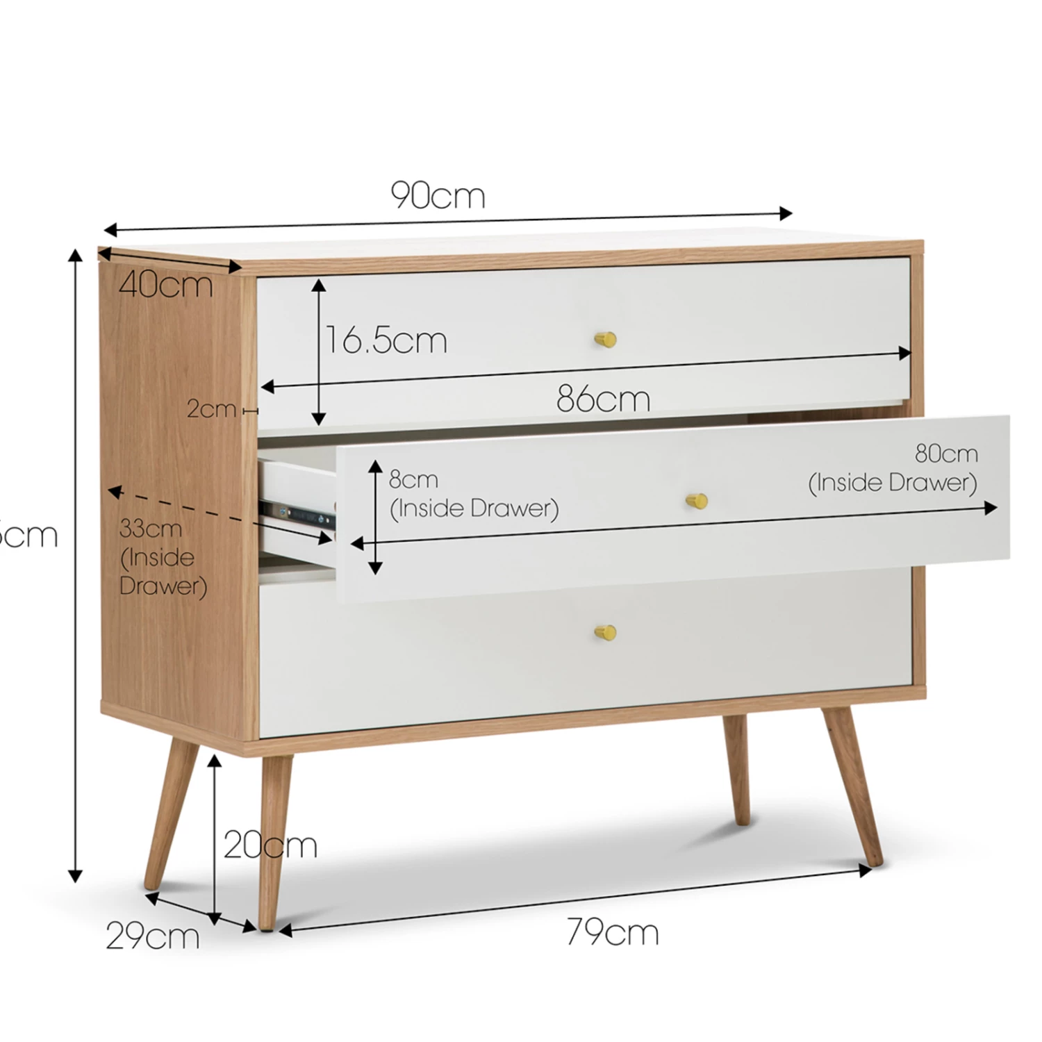 Discount π L3 Home Liena White 3 Drawer Oak Tallboy Chest - To Australia π 10 Discount π L3 Home Liena White 3 Drawer Oak Tallboy Chest - To Australia π - Image 8