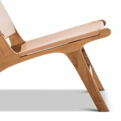 Best Pirce ✨ Australia Sale - L3 Home Casey Nude Tan Flat Genuine Leather Solid Natural Teak Wood Lounge Chair 🥰 -L3 Home Sales c4bf9a120752469bb8feee2c77b42188