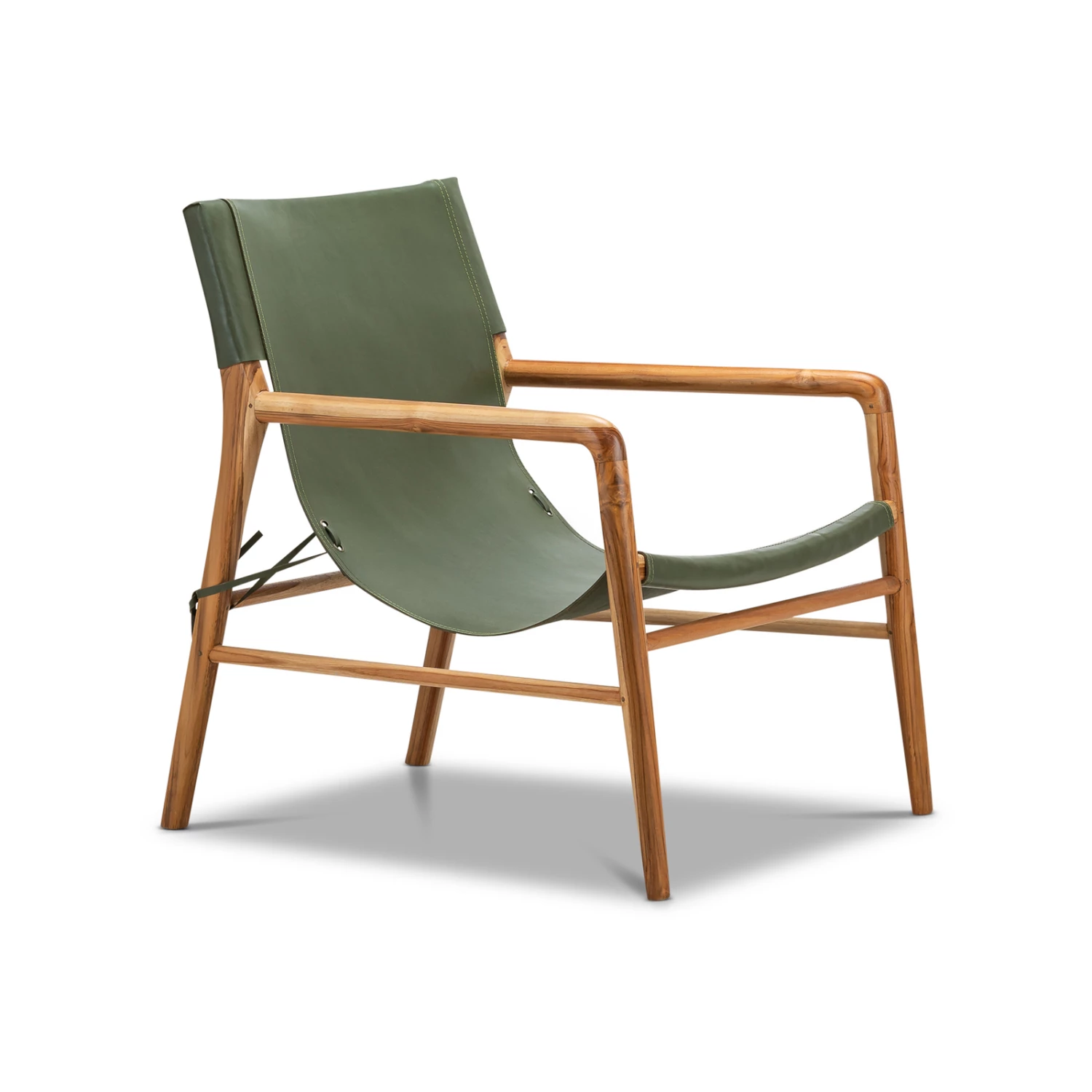 Best Sale π L3 Home Norah Leather Sling Armchair In Olive Green With Solid Teak Wood Dark Olive Green - To Australia π 4 Best Sale π L3 Home Norah Leather Sling Armchair In Olive Green With Solid Teak Wood Dark Olive Green - To Australia π - Image 2