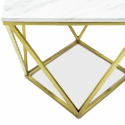 Discount 🤩 Australia Only - L3 Home Vivianne White Marble & Brushed Gold Geometric Side Table ❤️ -L3 Home Sales cc939d06d97f46c8b132deb1a5a7f145