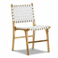 New 🤩 Australia Sale - L3 Home Lazie Set Of 2 White Leather Strapping Teak Wood Dining Chair 🧨