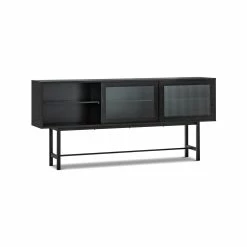 Cheap 👏 Australia Only - L3 Home Arae 3 Door Fluted Glass Designer 210cm Large Sideboard Buffet In Black Oak 👏 -L3 Home Sales cd5880f324164a02872916f260cada95