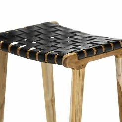 Wholesale 😉 L3 Home Lazie 66cm Black Leather Strapping Teak Wood Bar Stool - To Australia 🧨 -L3 Home Sales d2e77d9bf5714e1abf7113f7d4077712